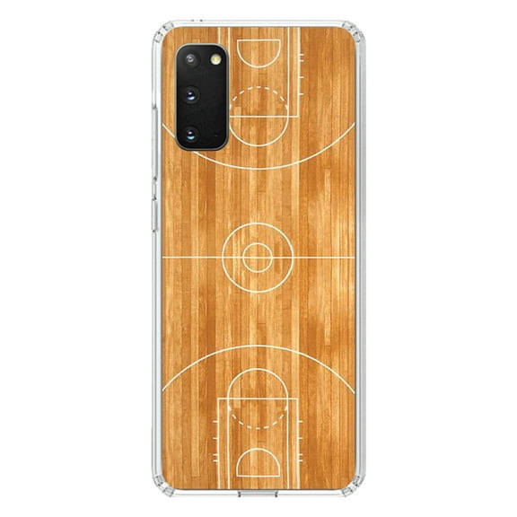 DistinctInk Clear Shockproof Hybrid Case for Galaxy S20 ULTRA / 5G (6.9" Screen) - TPU Bumper, Acrylic Back, Tempered Glass Screen Protector - Basketball Court Layout - Basketball
