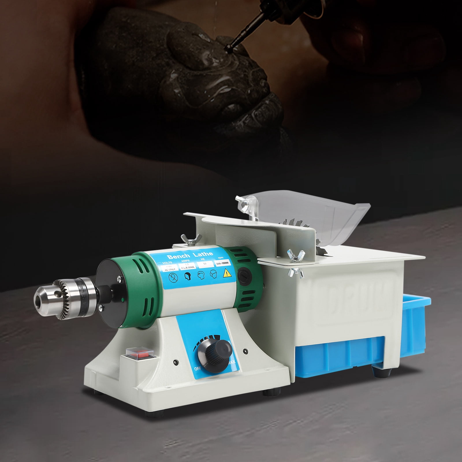 Desktop Jewelry Polisher Carving Cutting Machine, Multi-Function Adjustable Speed Bench Grinder for Jade, Agate, Metal and Wood 5-in-1