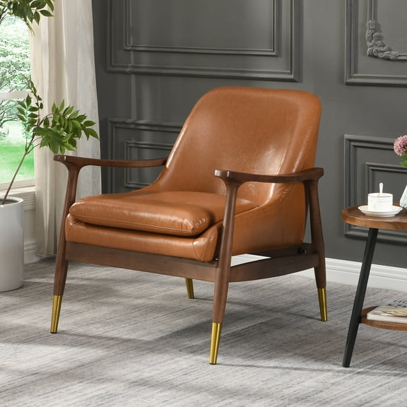 Christopher Knight Home Modern PU Leather and Rubberwood Lounge Arm Chair with Brass-Tipped Feet