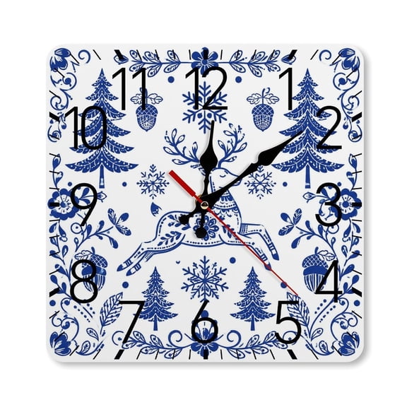 RKSupls 10×10inch Square Silent Wall Clock Wooden Frame, Winter Deer Forest Scale Decorative Clock for Home Bedroom Living Room Office