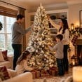 thumbnail image 4 of 7ft Pre-Lit Artificial Christmas Tree, Snow Flocked Design Pine Tree, Full Appearance Lighted Snowy w/Easy Assembly, 350 Lights, 850 Branch Tips Metal Stand for Home, Party Holiday Xmas Decoration, 4 of 9