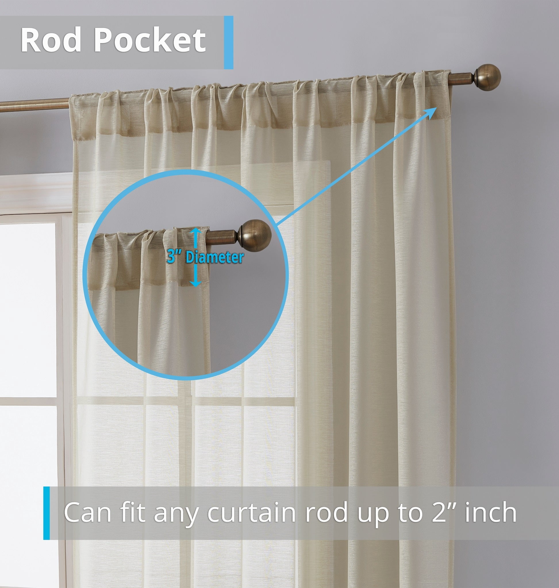 THD Scarlett Semi Sheer Pocket Top & Back Tab Lightweight Window Curtains Drapery Panels, 2 Panels