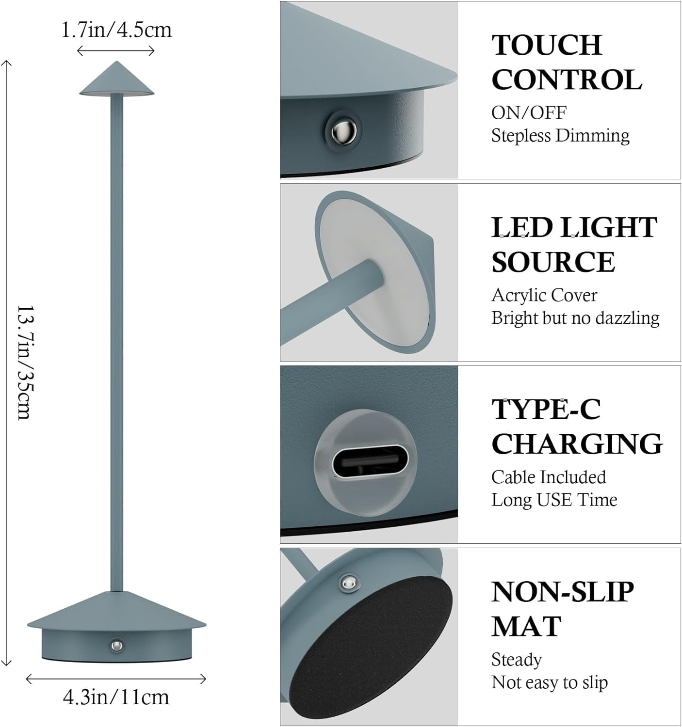 Ralbay 2 Pack Cordless Table Lamp Rechargeable 6000mAh Battery Operated Table Light 3 Colors Dimmable Outdoor Waterproof Portable Touch for Restaurant Bedroom(Blue)
