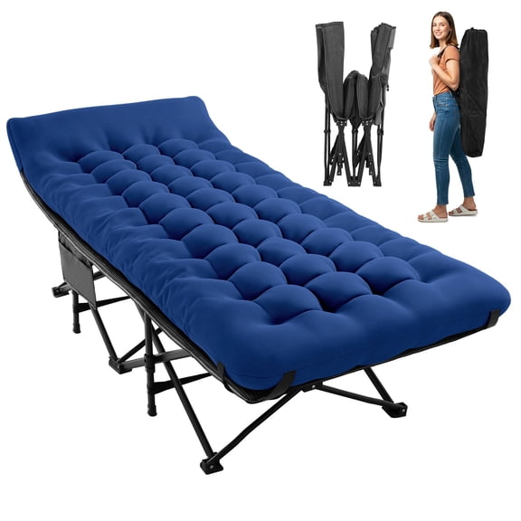 Extra Wide Camping Cot For Sleeping Portable Folding Bed Heavy Duty Steel Frame Thick Detachable Mattress Compact Sleeping Cot With Carry Bag Navy Single Pack