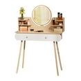 thumbnail image 5 of Queroig Makeup Vanity Desk with LED Lighted Mirror, Vanity Table with 2 Drawers and Opening Shelves, Bedroom Dressing Table, 3 Modes Brightness Adjustable, 5 of 7