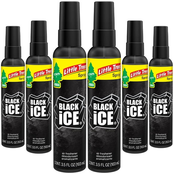 Ambientador en aerosol Little Trees Black Ice para coche, 6 x 103 ml