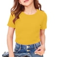 thumbnail image 5 of Dwellite Short Sleeve Shirts for Girls Crewneck T-Shirts Summer Tops Basic Tees 3-14 Years Yellow 120, 5 of 8