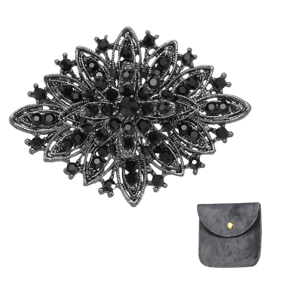 Uxcell Vintage Crystal Rhinestone Brooch for Women, 2.6 Inch Flower Lapel Pins Alloy Rhinestone Bouquet Brooch Pin for Scarves Dress Hat Suit Wedding, Black
