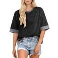 thumbnail image 4 of Yievot Womens Summer Tops Oversized Short Sleeve T Shirts Casual Color Block Side Slit Basic Tee Blouses, 4 of 8