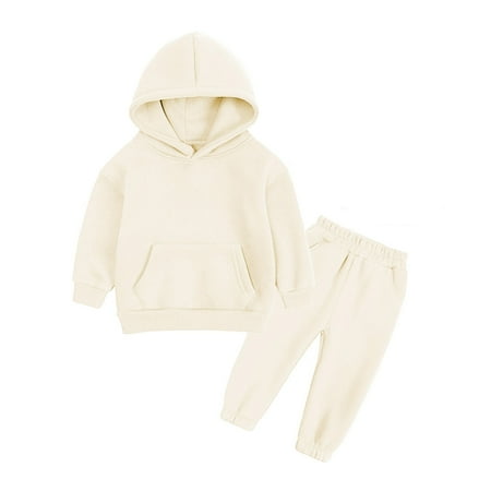 

BIZIZA Baby Outfit Hoodie Winter Fleece 2-Piece Long Sleeve Cute Pants for 1-13Y Kids Beige 150