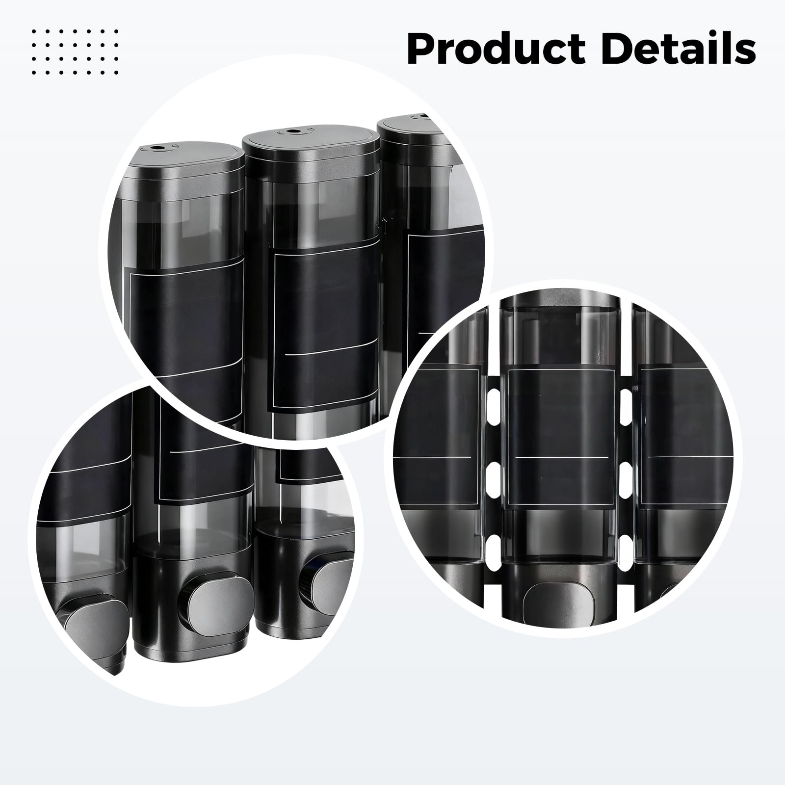 3 Pcs Shampoo and Conditioner Dispenser, Wall Mount Shower Dispenser 3 Chamber No Drill, ABS Bathroom Soap Dispenser, 8.3 x 2.4 x 8.5 in, Gray