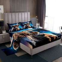 Highland Cow Bed Sheets Set Bull Cattle Queen Sheet Set for Girls,Farm Animals Sheets Farmhouse Wildlife Top Sheet,Galaxy Moon Western Decor