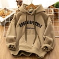 thumbnail image 3 of Sudadera con capucha gruesa y cálida para mujer, sudaderas de terciopelo con estampado de letras, jerséis Harajuku con bolsillos que combinan con todo, Otoño e Invierno, 3 of 5