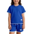 thumbnail image 2 of SGFCWSX Boys 2 Piece Outfits Waffle Knit Short Sleeve T-shirt and Shorts Set Summer Casual Athletic Clothes with Pockets Blue Size 8, 2 of 7