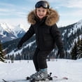 thumbnail image 2 of vdgthytj Little Kids 2 Piece Snowsuits Full Zip Long Sleeve Hooded Snow Jacket Bib Snow Pants Boys Girls Outdoor Ski Outfits(1-2 Years,Black), 2 of 7