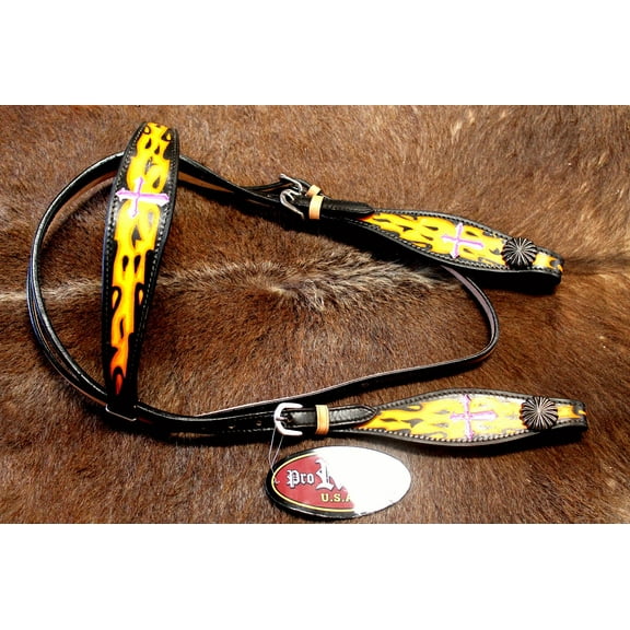 Horse Show Bridle Western Leather Headstall Tack Pink Carved Painted 76165HB