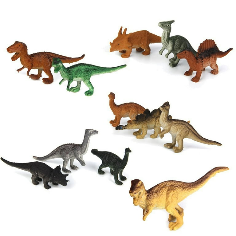 Prextex Realistic Looking 7 Dinosaurs Pack of 12 Large Plastic Assorted  Dinosaur Figures With Educational Dinosaur Book, Large Dinosaur Figures