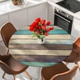 thumbnail image 2 of Round Table Cover 45-54 Inch, Waterproof Reusable Table Cloth Round Fitted Vinyl Tablecloth with Elastic Edged for Parties Outdoors, American Country Style Vintage Wood Texture Brown and Green, 2 of 4