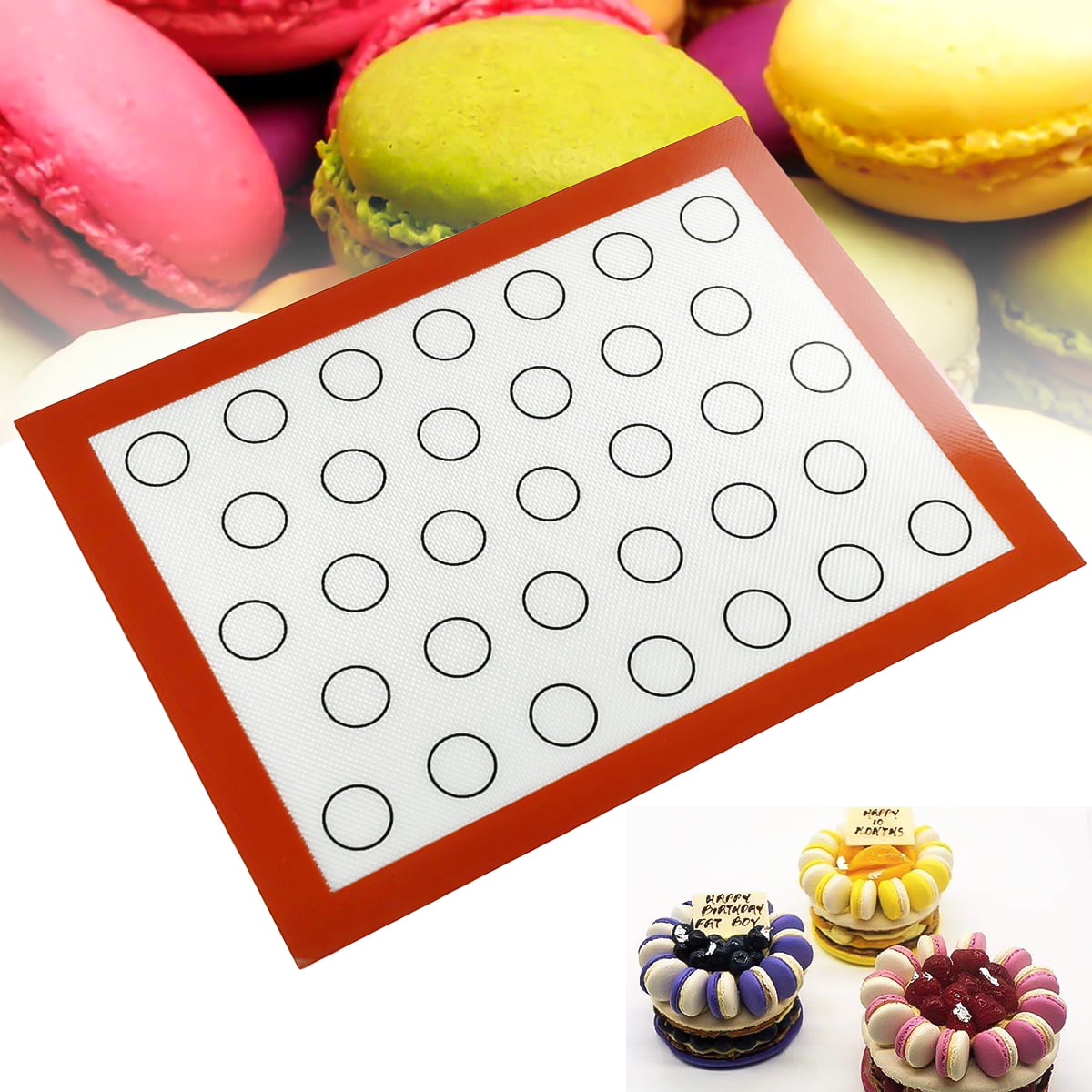 US 1PC Macaron Baking Mat Non Stick Silicone with 30 Macaroon Mould YM60 