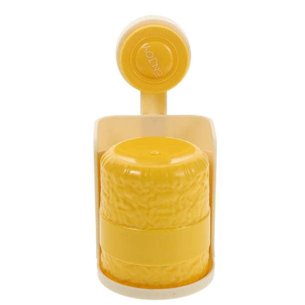 Portacepillos de dientes de pared con vaso, autodrenante, organizador de cepillos de dientes para baño, sin taladro, vaso de plástico amarillo