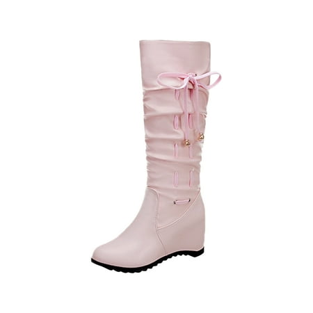 

Valentine s Day Deals!2022 Juebong Women Boots High Heel Shoes Pointed Toe Winter Casual Soild Mid-Calf Zip Boots Pleated Knight Boots Height Increase
