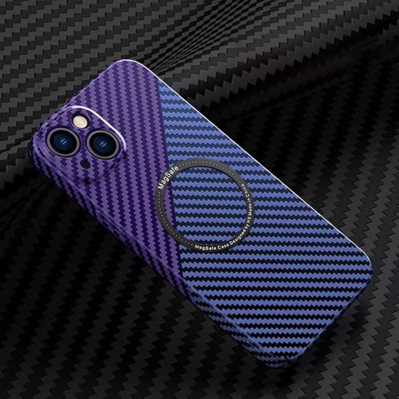 Haobuy for iPhone 15 Pro Max / 15 Ultra Magnetic MagSafe Case Carbon Fiber Slim Durable Shockproof Business Case-Blue Purple
