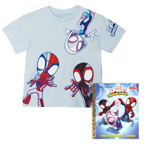 Marvel Spidey and His Amazing Friends Spider-Man Miles Morales Ghost-Spider T-Shirt and Book Set Toddler to Little Kid