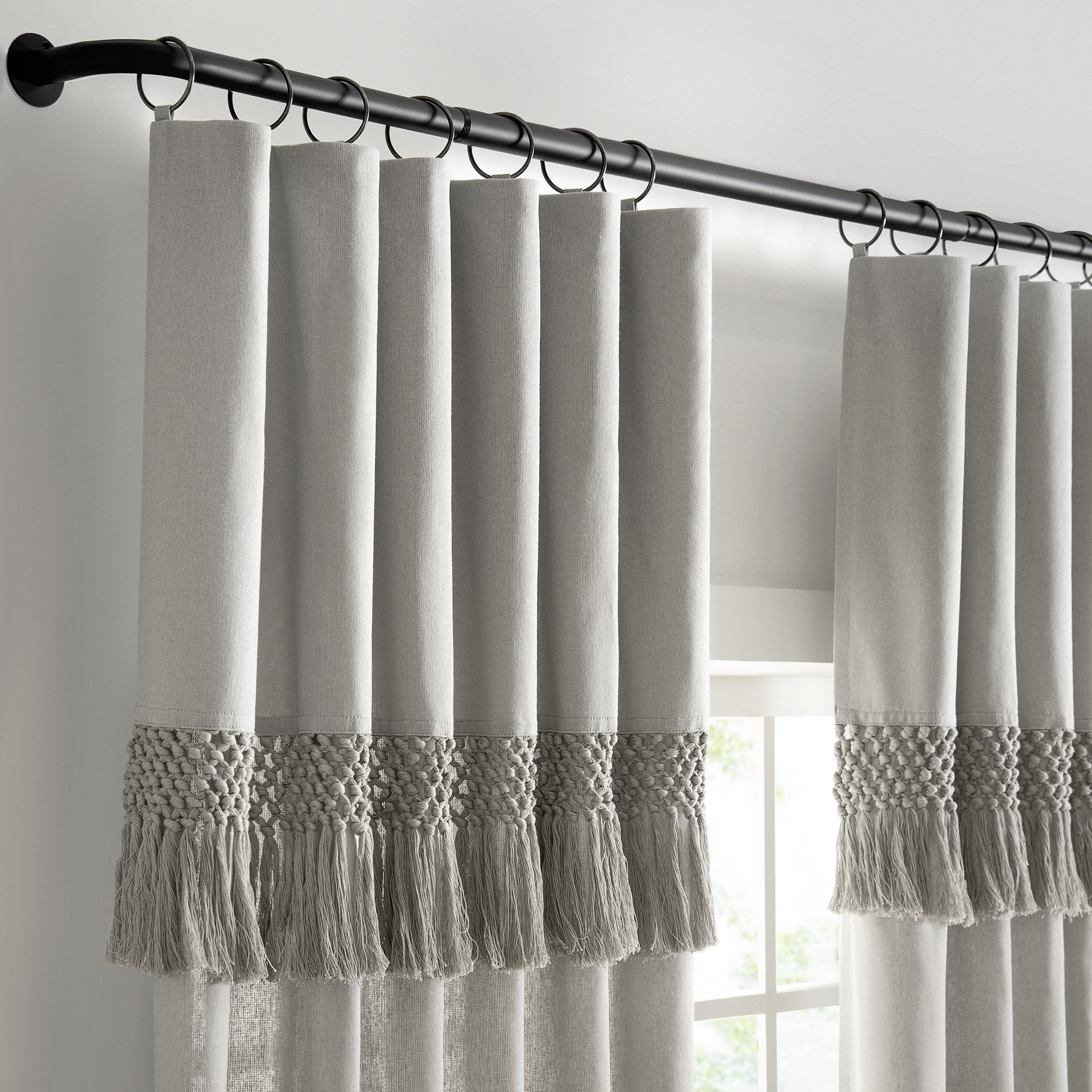 Mercantile Lucinda Drop Cloth Curtain With Fringe 50 x 95 Valance in Grey