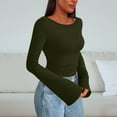 thumbnail image 4 of Womens Bell Long Sleeve Tops Boat Neck Solid Color Slim Fit Y2k Tee Casual T-shirts Fashion Going Out Blouses (L, Army Green), 4 of 6