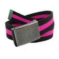 thumbnail image 1 of Men's Distressed Silver Flip Top Military Belt Buckle with Canvas Web Belt Large Black and Pink Stripe, 1 of 3