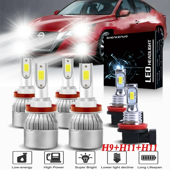 For 07-18 Nissan Altima Headlights H9 H11 High Low Beam H11 Fog Light 6pc