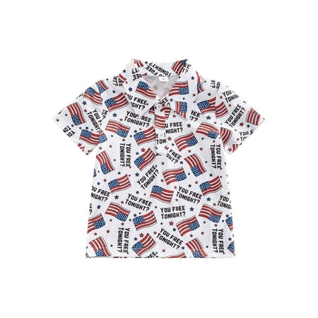 

Qtinghua 4th of July Toddler Baby Boy Outfit Dress Shirts Lapel Button Country Western Cowboy Independence Day Tee Tops White 2-3 Years