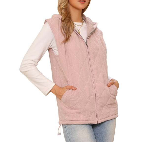 Chaleco acolchado sin mangas para mujer Inspire Chic, chaleco con capucha de invierno, talla XL, color rosa