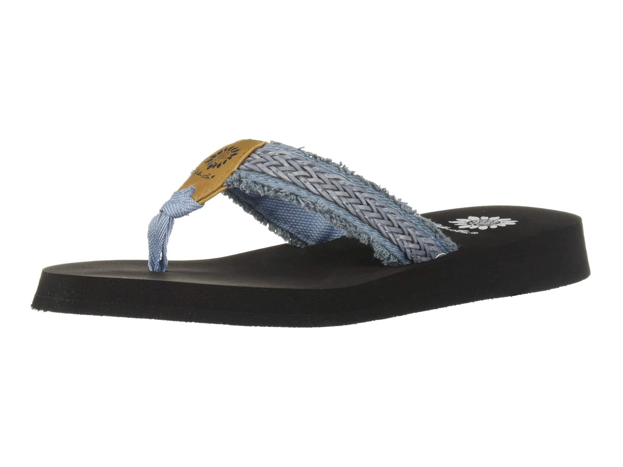 yellow box denim flip flops