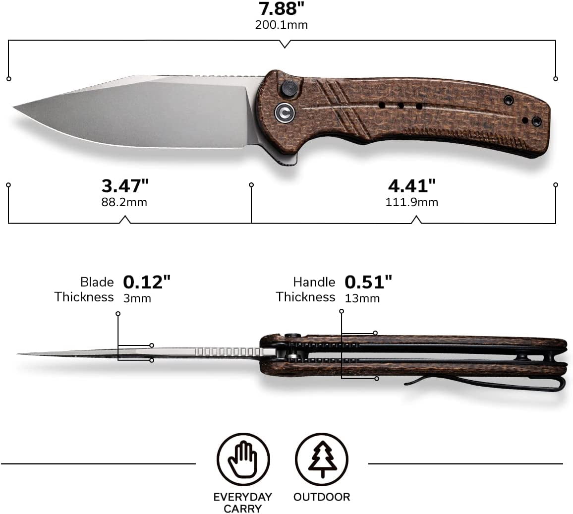 CIVIVI Cogent Button Lock C20038D-6 Knife 14C28N Stainless Steel & Brown Micarta Pocket Knives