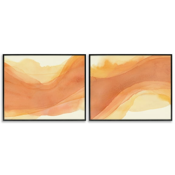 Stupell Industries Curving Orange Waves Abstract Painting Black Framed Art Print Wall Art, 14 x 11, Set of 2