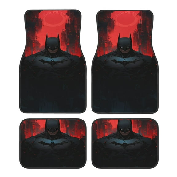 Batman Car Floor Mats Set of 4, Anti-Skid Universal Automotive Carpet Front Rear Floor Foot Pads Interior Accessories Decorative for Vehicle Car Truck SUV Van