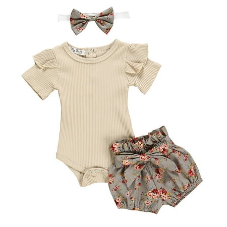 

2022 New Baby Girls Boys Clothing Set Clothes Baby Romper Kids Bodysuit + Flower Outfits Shorts Set Girls Print Girls Outfits Set