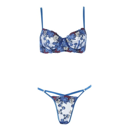 (2-Pack) Puawkoer New Sexy Fashion Lace Curtain Set 63 Lingerie Flower Lace Appeal Sexy Lace Lingerie for Women Set Underwear Sleepwear Steel Ring Lace Push Up Bra Set