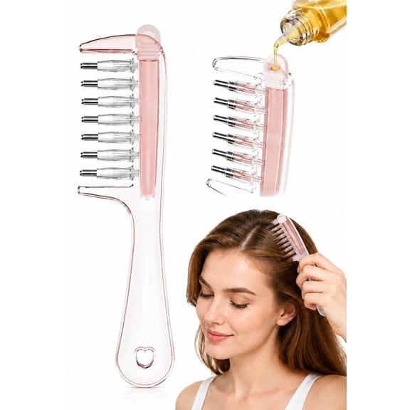 Refillable Scalp Oil Applicator Comb with 7 Metal Massage Tips, Hair Serum Applicator Brush for Scalp Treatment, Oil Dispenser Tool