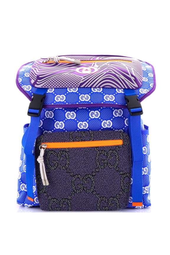 Pre-Owned Panelled Double Buckle Backpack GG Jacquard Nylon and Rubber Large By Rebag