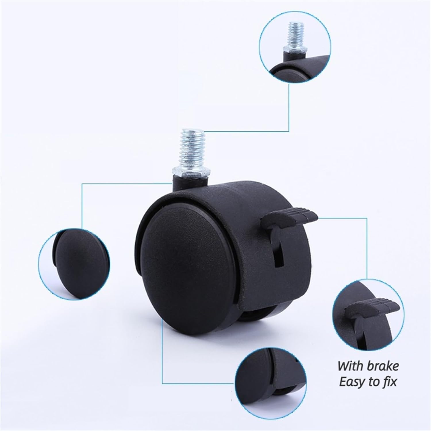 Gamvdout Swivel Stem Castor 4pcs Black Office Chair Caster Wheels 1\u2018' Roller 360 Degree Swivel Casters For Drying Rack Office Furniture Hardware Castor Wheels