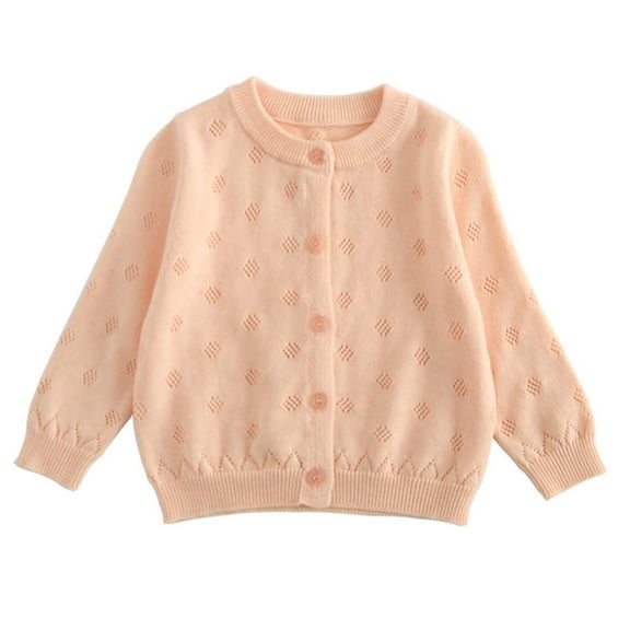 SGMVNU Toddler Baby Girls Crewneck Cardigan Sweaters Long Sleeve Button Knit Tops Kids Cotton Fall Jacket Knitwear(Size 18-24 Months,Orange)