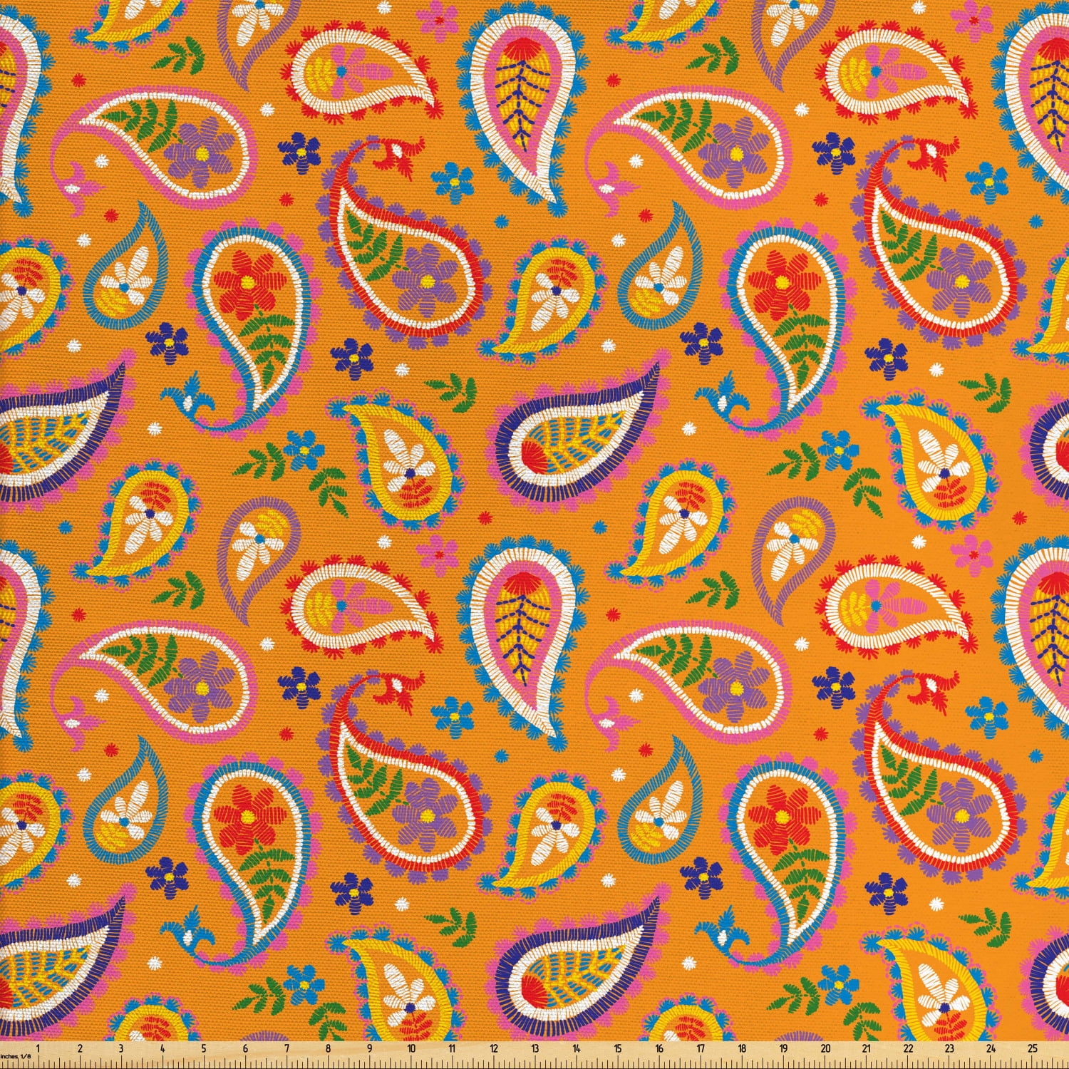 Ethnic Fabric by The Yard, Bohemian Ornamental Paisley Design with