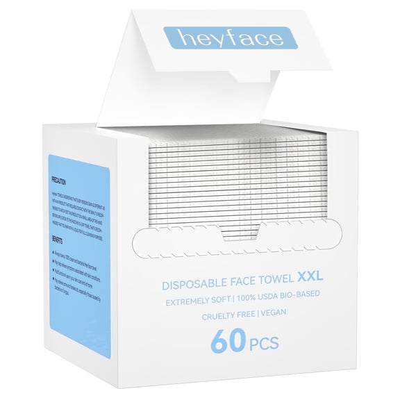 Heyface 60 Count XXL Disposable Face Towels, 100% Biobased Face Towels Disposable, Clean Facial Towels , Super Soft and Thick Dry Wipes Club