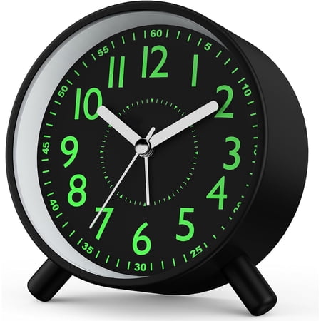 Retro Analog Alarm Clock with Night Light, Battery Operated,Easy to Set - Ascending Alarm,Snooze,Simple Round Metal Design for Bedroom,Desk,Bedside,Travel,Adults,Heavy Sleepers