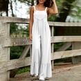 thumbnail image 5 of Brnmxoke Womens Summer Jump Suit,Plus Size Casual Linen Overalls Plain Dressy Sleeveless Ruffle Hem Wide Leg Baggy Jumpsuit with Pockets White,M, 5 of 8