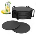 thumbnail image 4 of Set of 8 black silicone coasters 10cm - round for a pint beer glass, coffee cup, tea cup and bottle - party, home, office etc., 4 of 5