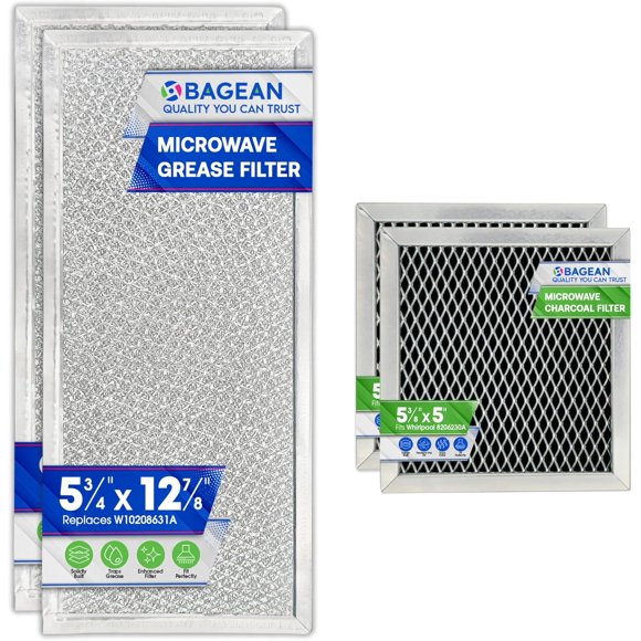 Grease Microwave Vent Filter W10208631A and Charcoal 8206230A Whirlpool Microwave Filter Replacement Combo Pack - Aluminum Mesh and Carbon Filters Refresh The Kitchen Stove Oven Air (2-Sets)