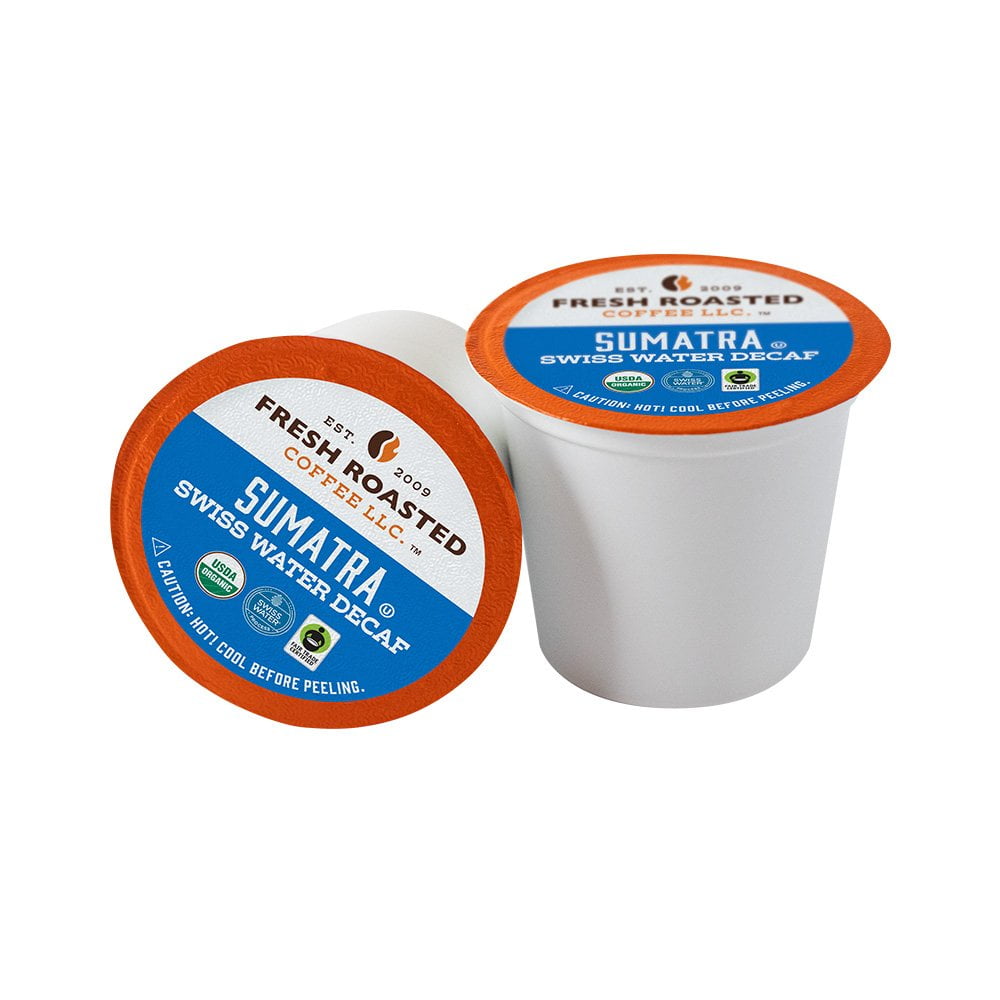 Fresh Roasted Coffee, Organic Sumatra Water-Processed Decaf, Medium Roast, K-cup Compatible, 72 Count